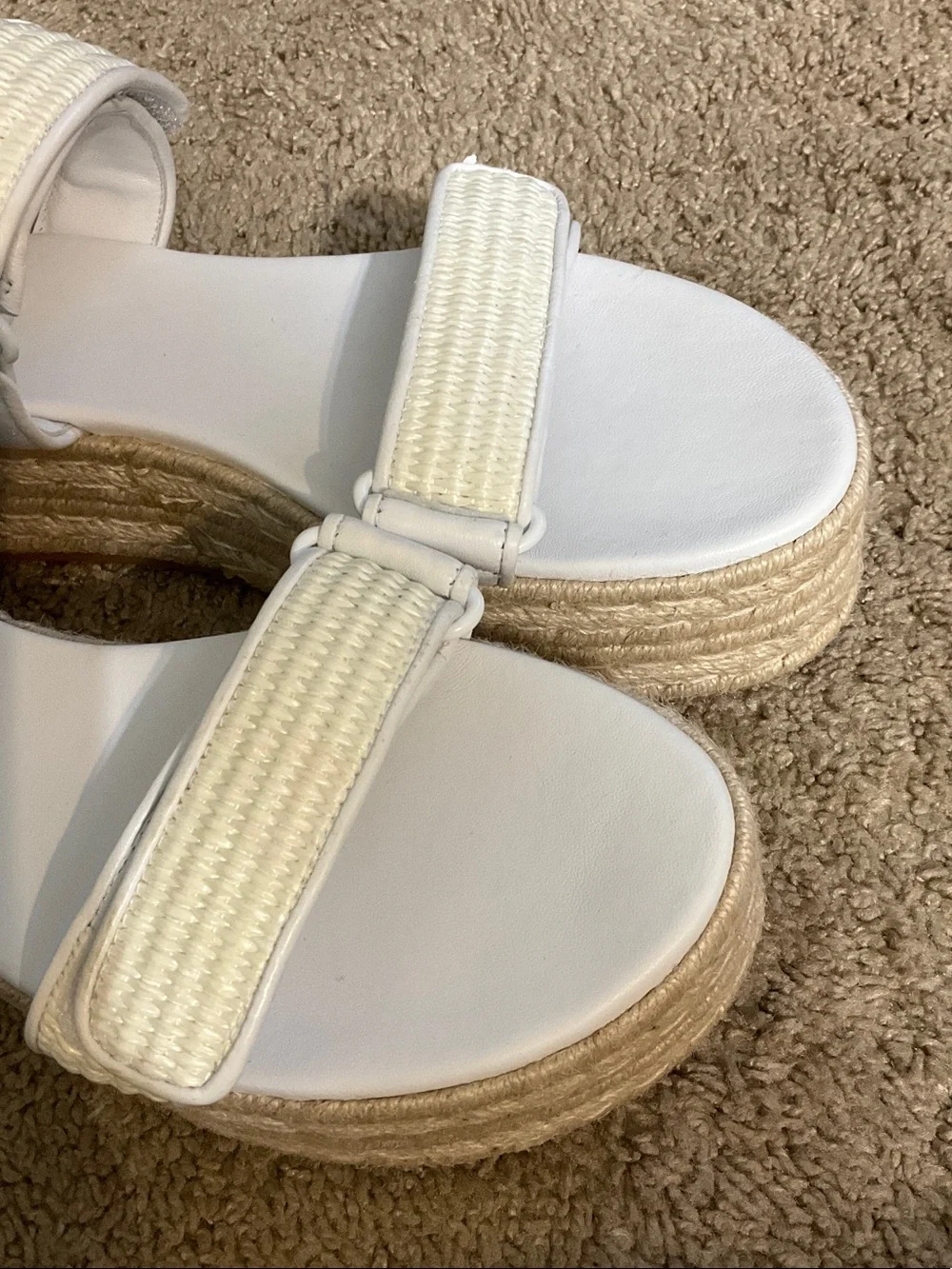 Tory Burch White Platform Espadrille Sandals with Woven Straps
